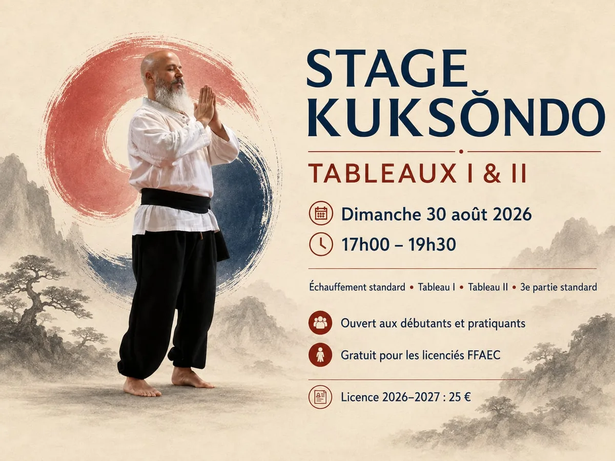 Affiche du stage : Stage Kuksŏndo — Tableaux I & II, Dimanche 30 août 2026